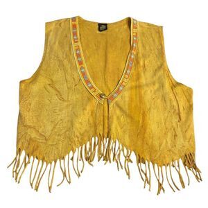 Factory Artwear Top Vest Womens XL Native Aztec Southwestern Fringe Button 90s